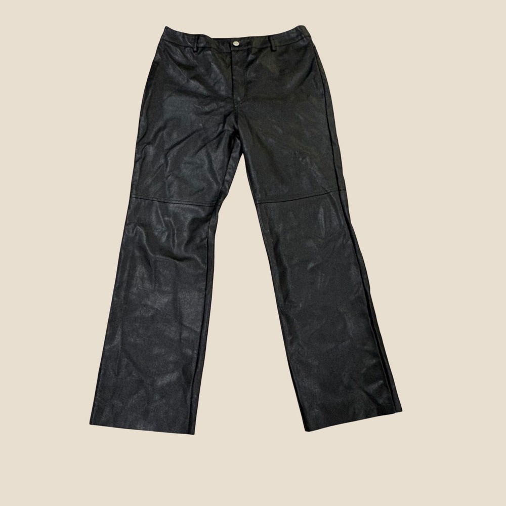 Princess Polly Black Faux Leather Straight Leg Pants Womens US 12 High Rise